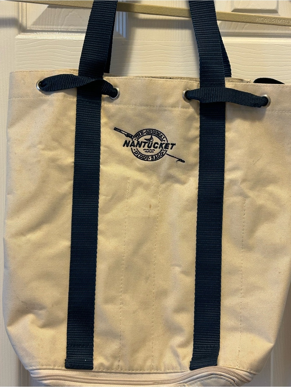 The Original Nantucket Diddy Bag Canvas Tote Bag in Cream with Navy Straps - Picture 2 of 11